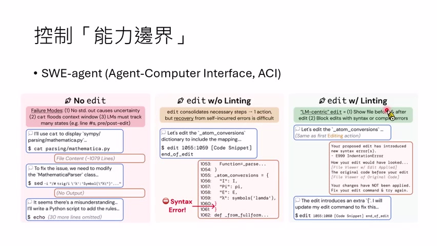 编辑工具必须和 linting / verification 搭配，否则局部编辑反而可能制造语法错误。