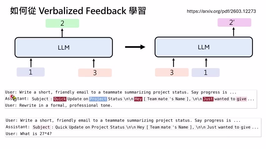 通过把后续反馈移到前面，观察 token 概率变化，判断一句话是否真的含有反馈。